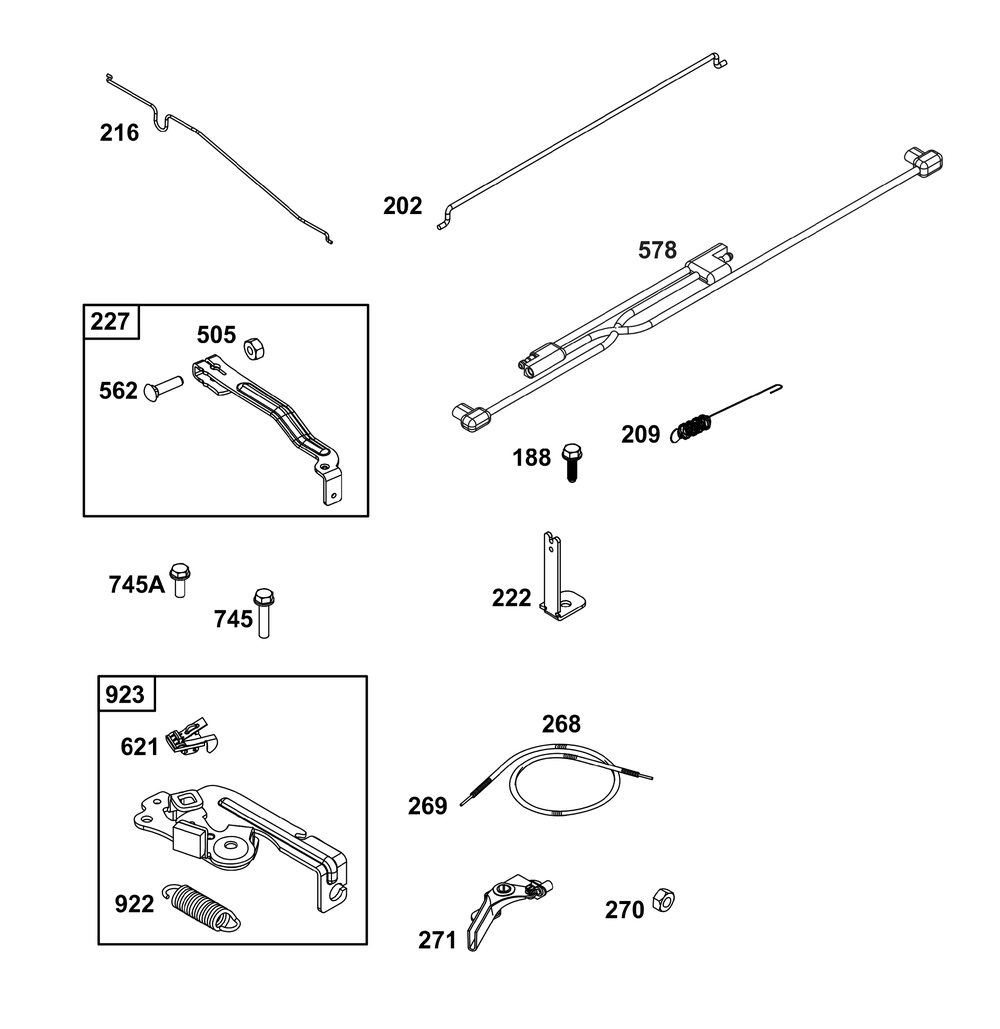 Controls Group Diagram and Parts List for 093J05-0173-F1 020000 - 09Z999 Briggs and Stratton Engine